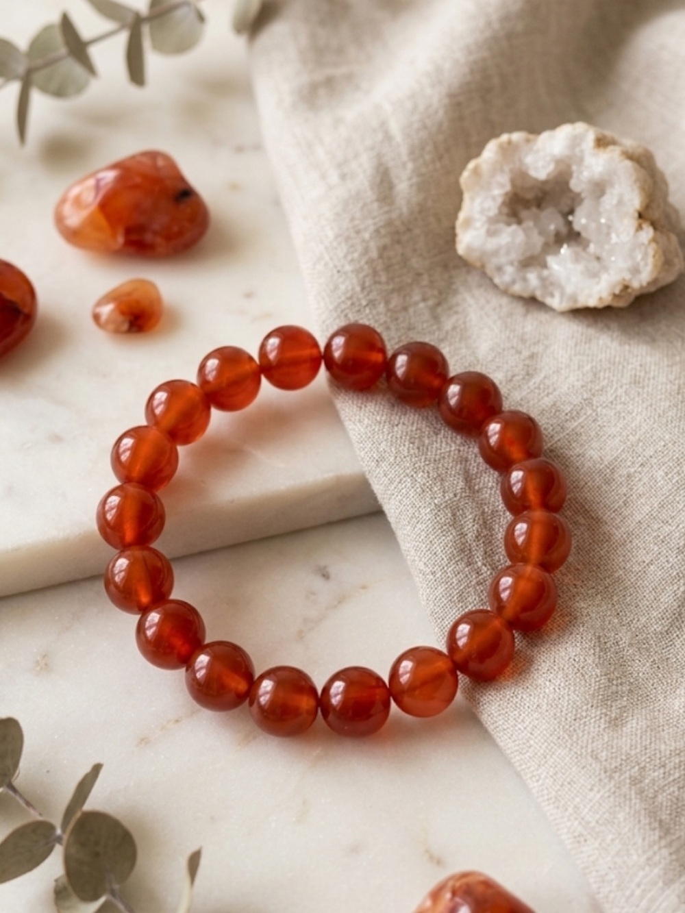Carnelian & Sardonyx Crystal Bracelet – 10mm Beads | 7.5” | Empowering Energy |
